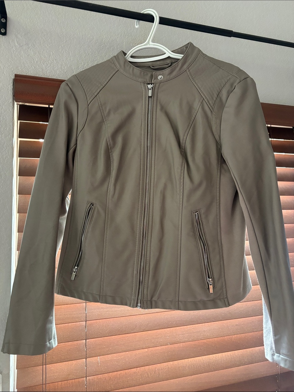 Express Taupe Leather Zip Moto Jacket